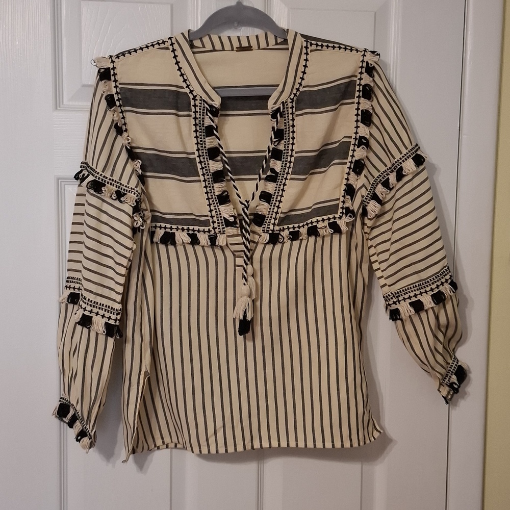 DODO BAR OR sz S/M black & cream, luxury, boho blouse. Cotton